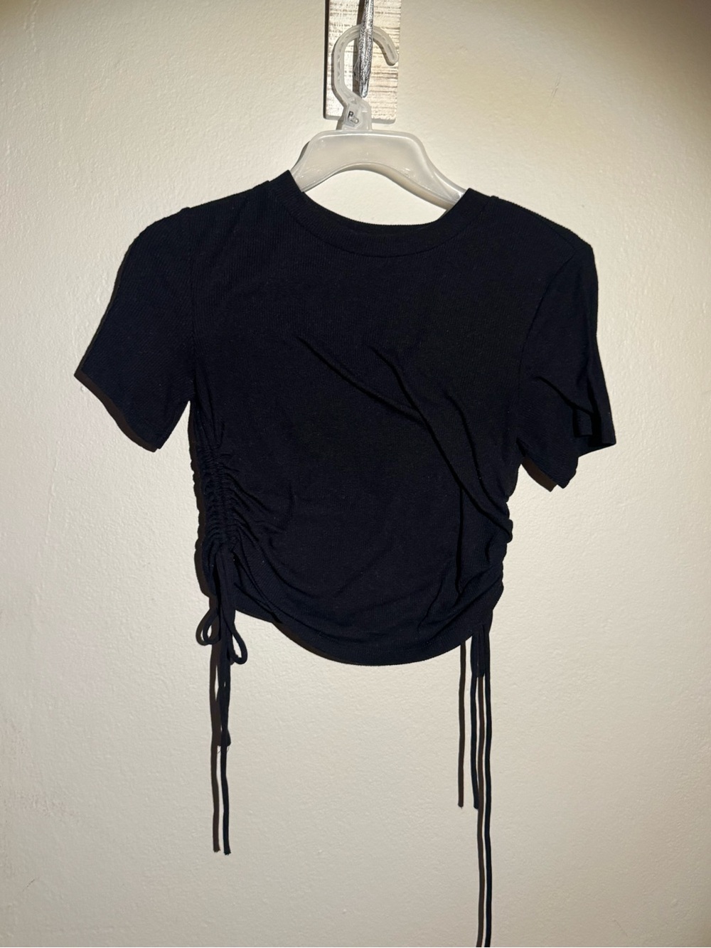 Zara Black Short Sleeve Ruched Tie Crop Top